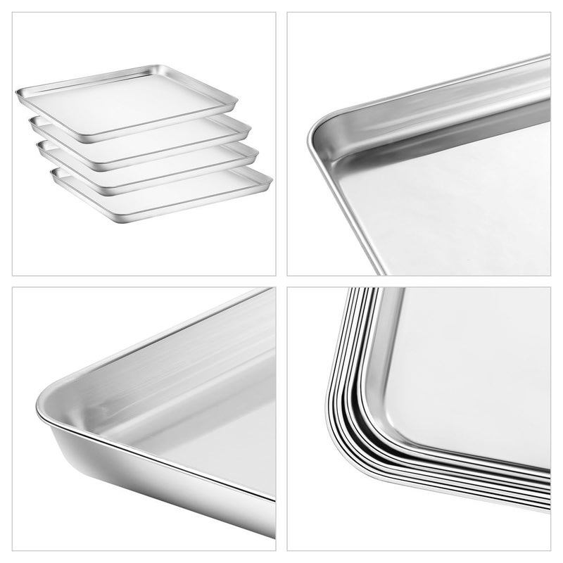 Yododo Baking Sheet Set of 4, Yododo Cookie Sheets Metal Stainless Steel Tray Baking Pans, Rectangle Size 16 x 12 x 1 inch, Mirror Polishing & Dishwasher Safe, Non Toxic & Healthy, Rust Free & Easy Clean - Image 4